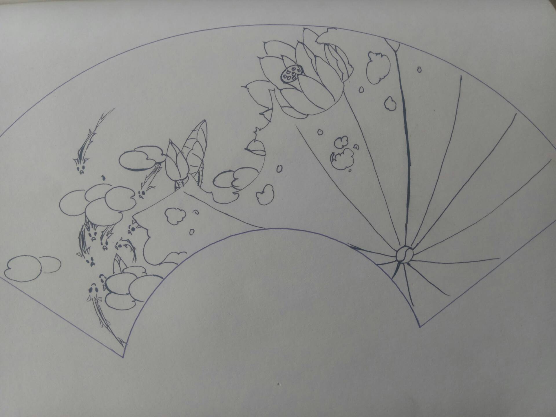 扇面草图鱼戏荷香图 - 夏雨清岚的快手